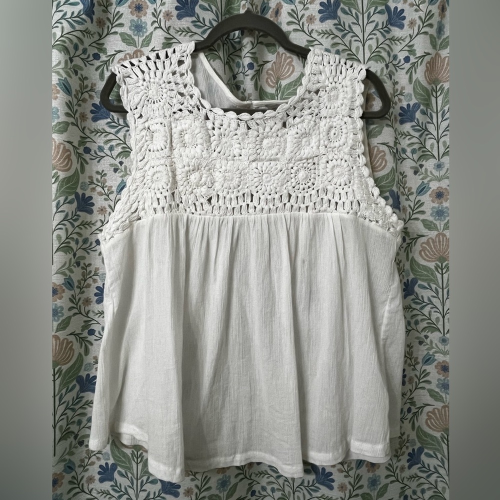 Lucky Brand White Crochet Blouse Women’s L Casual Boho